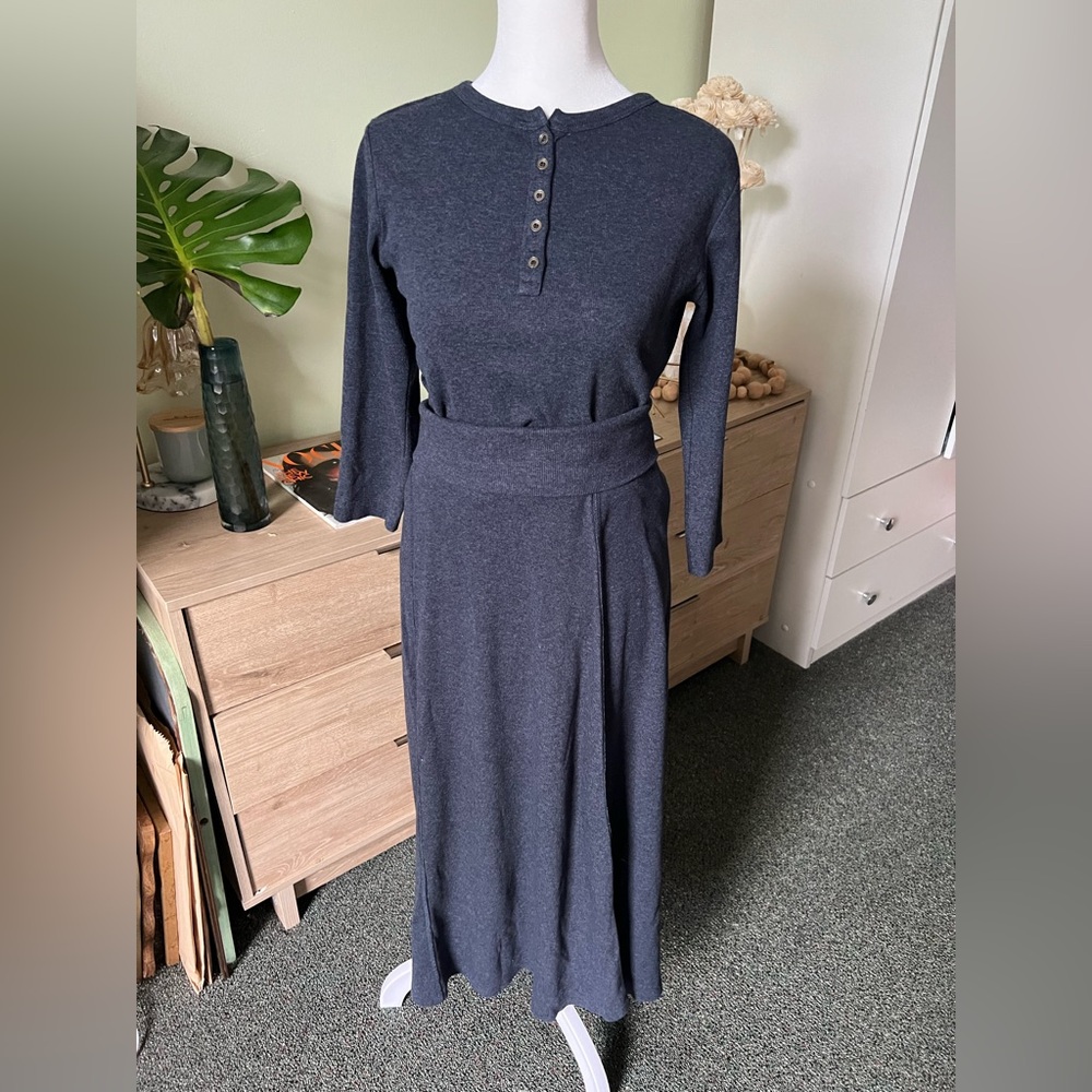 93% Cotton Grey Modest Henley T-Shirt & Fold Over Maxi Ribbed Skirt Matching Set
